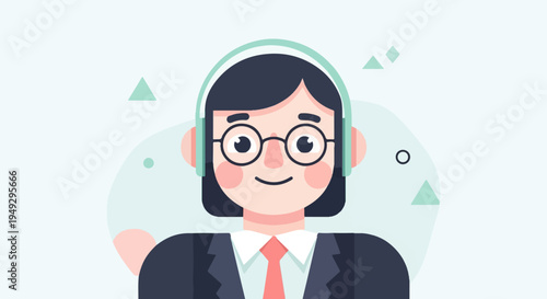 Cartoon portrait of a person wearing headphones and glasses