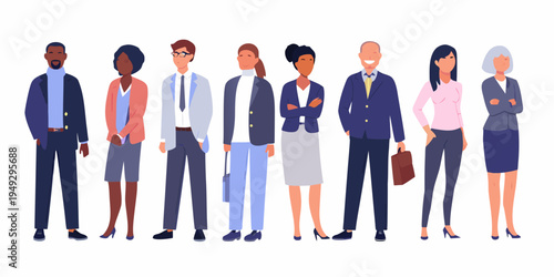 Diverse group of professionals standing in a row illustrated style