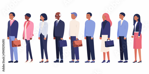 Diverse group of professionals standing in a line facing forward