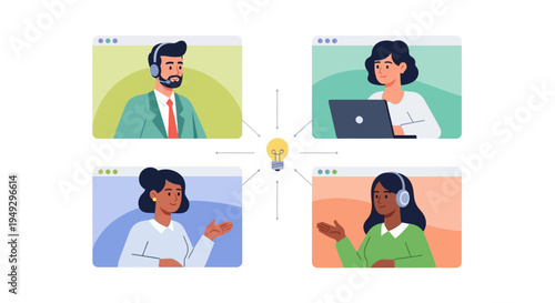 Online Video Meeting Collaboration & Idea Exchange: Diverse Team Brainstorming Remotely