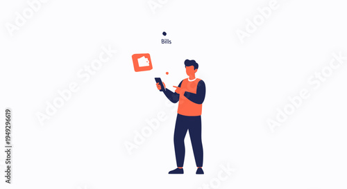 Man using smartphone for online bill payment and financial management, digital banking concept