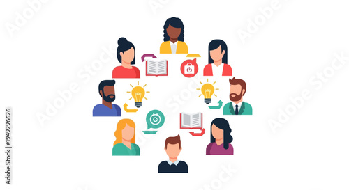 Diverse Business Team Collaboration, Idea Sharing & Knowledge Exchange. Group Brainstorming & Learning Concept.