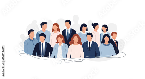 Diverse Professional Business Team: Modern Flat Vector Illustration of Employees, Workforce, and Community