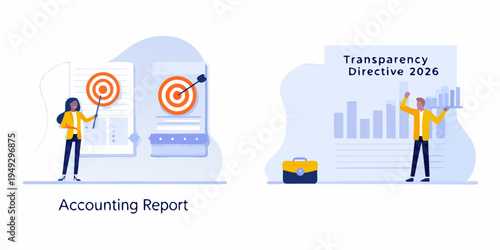 Business professionals analyze data and present transparency directives