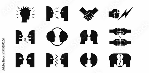 Fight icon vector set. Symbol of fighter and argument illustration collection. vector icons
