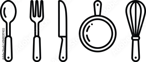 Cooking and kitchen icons flat design vector with cutting board