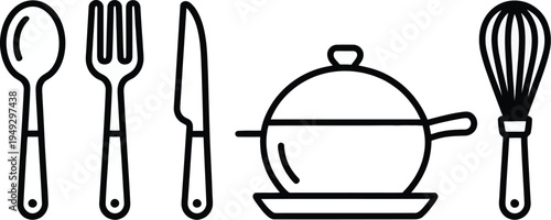Kitchen utensils and cooking icons vector