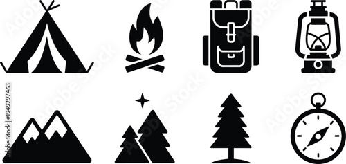 Camping and outdoors icons vector set