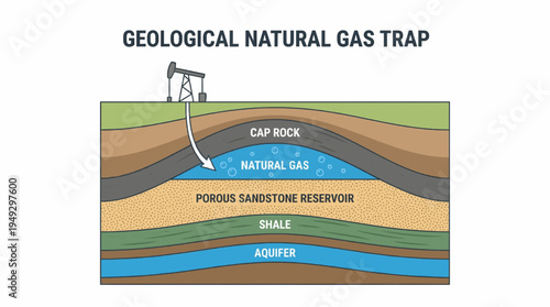 Natural Gas Trap in Porous Sandstone Reservoir Cross Section
