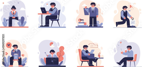 Diverse business scenarios work, leisure, exercise, and social interaction