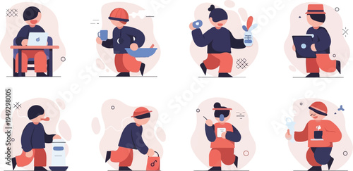Diverse cartoon characters engaged in various daily activities