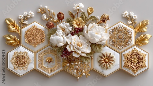 Premium golden floral geometric wall decoration high resolution picture