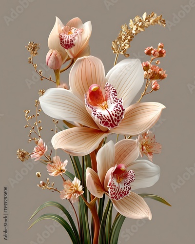 Premium white orchid floral artwork modern aesthetic high resolution picture