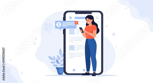 Woman Using Smartphone for Online Shopping and Financial Transactions