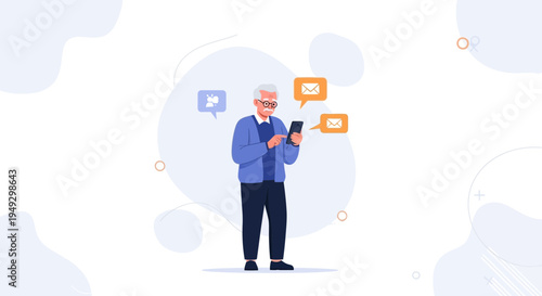 Elderly Man Using Smartphone for Communication and Messaging
