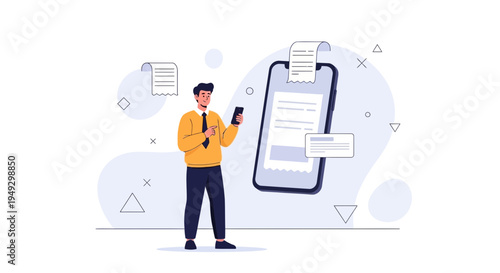 Man using smartphone for online payments and digital receipts, modern finance concept