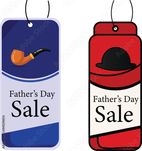 Father's Day Sale Hanging Price Tags Set with Smoking Pipe and Bowler Hat Design