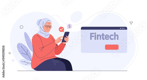 Woman in Hijab Using Smartphone for Fintech Transactions and Online Banking