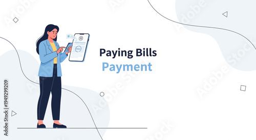 Woman Paying Bills Online Using Mobile Phone and Tablet, Digital Payment Concept