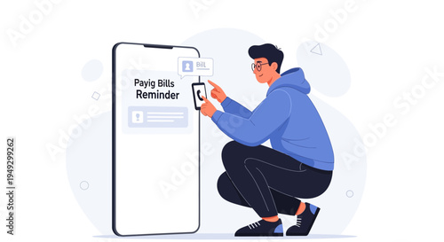 Man Using Smartphone for Bill Payment Reminder App Notification