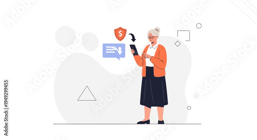 Elderly Woman Using Smartphone for Secure Online Transactions and Financial Management