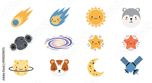 Cartoon space elements and animals