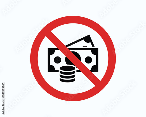 No Money Vector Icon – Cash Prohibited Symbol on White Background