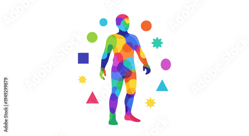 Colorful Abstract Human Silhouette with Geometric Shapes. Diversity, Individuality, and Human Potential Concept.