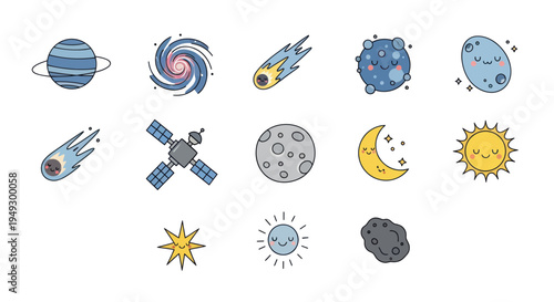 Cartoon space elements on white background