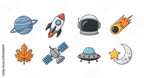 Cartoon space elements on white background