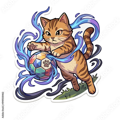 a cat playing with a ball with a colorful wave effect
