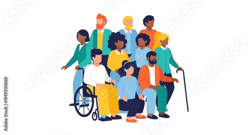 Diverse and Inclusive Group of People with Disabilities - Multicultural Community Vector Illustration for Equality and Acceptance