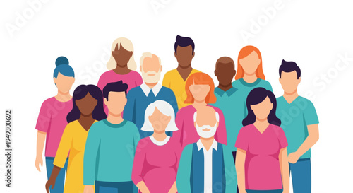 Diverse Group of People: Community, Inclusion, and Unity Flat Design Illustration