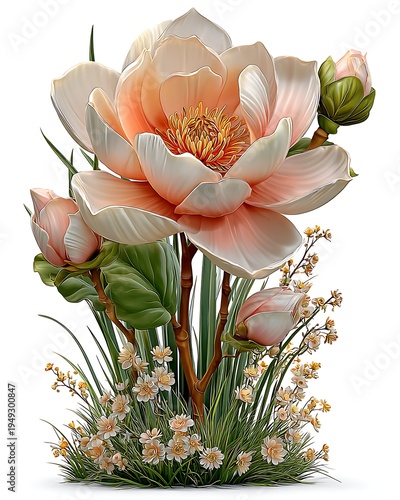 Soft pastel magnolia flowers nature illustration spring theme high resolution picture