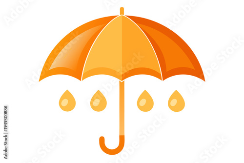 Vibrant orange and yellow vector umbrella illustration with stylized raindrops representing weather protection and insurance concept graphic design.
