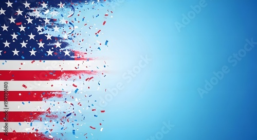 Celebrating freedom patriotic american independence day background with confetti and flag