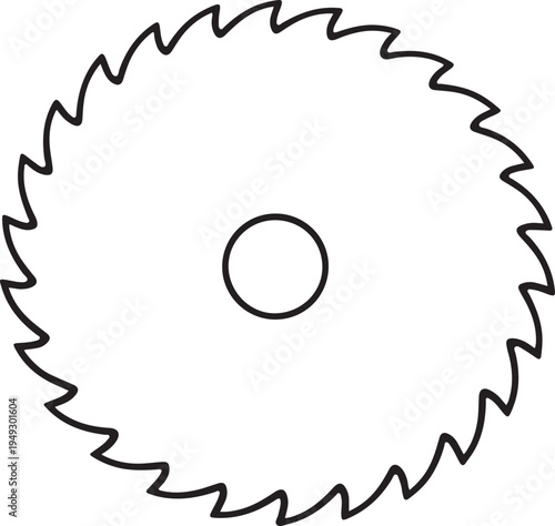 Circular Saw Blade Industrial Cutting Equipment Minimal Line Art Vector Illustration