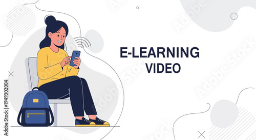 Young Woman Using Smartphone for E-Learning Video, Online Education Concept
