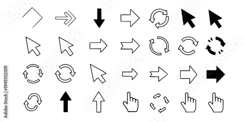 Arrows big black set icons. Arrow icon. Arrow vector collection. Arrow. Cursor. Modern simple arrows. Vector illustration. 
