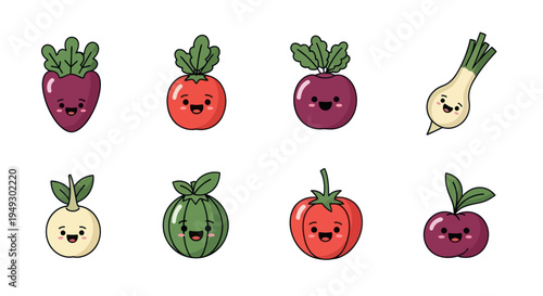 Cartoon vegetables collection on white background