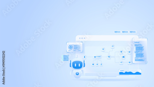 AI workflow automation artificial intelligence. ai agent network diagram dashboard machine learning architecture processing flow, coding panels and automation flow.