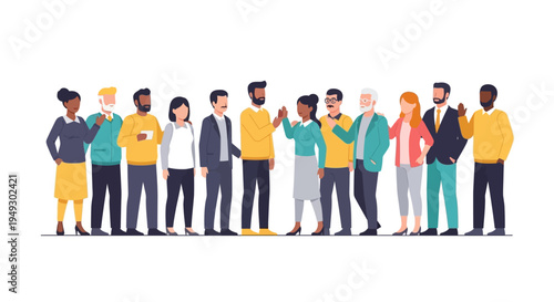 Diverse Business Team Collaboration: Multiethnic Group of Professionals Standing Together, Embodying Unity and Partnership in a Modern Vector Illustration