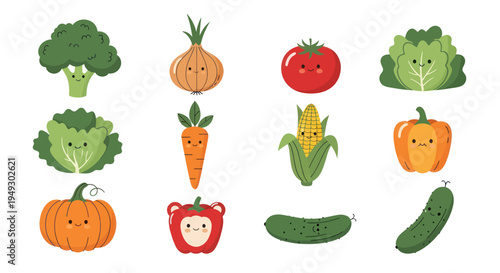 Cartoon vegetables illustration on white background