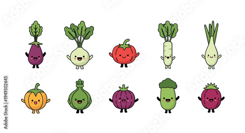 Cartoon vegetables illustration on white