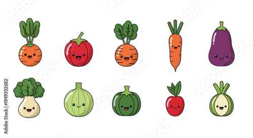 Cartoon vegetables illustration set