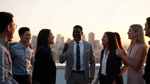 Business people celebrate success together.
