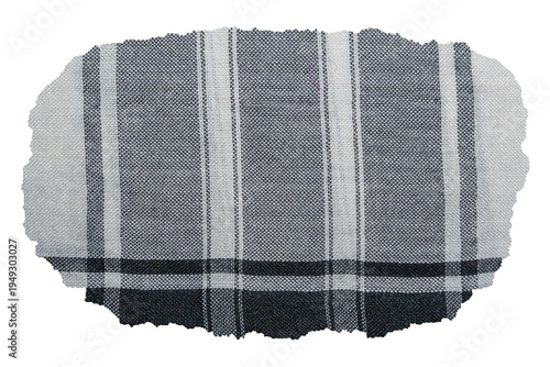 Torn Plaid Fabric Piece with Rough Edges Isolated on Transparent Background
