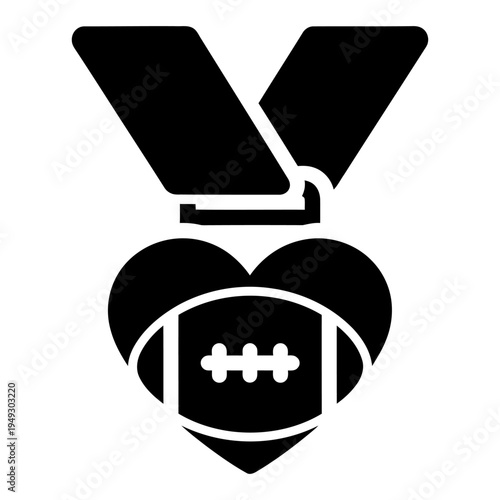 Minimalist heart shaped football medal icon representing passion for the sport, athletic achievement, and love for the game.