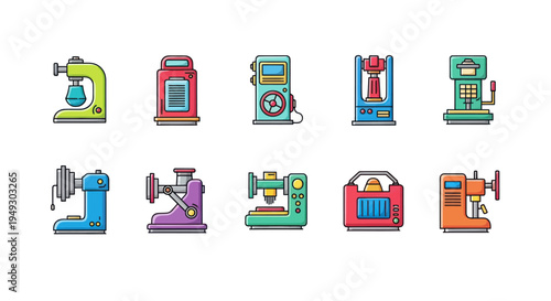 Collection of illustrated machines and devices