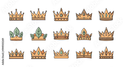 Collection of gold crowns design elements